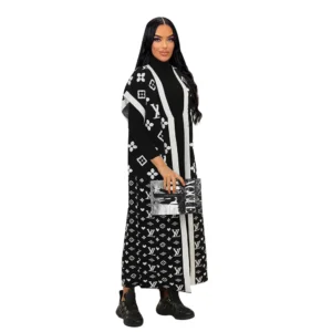 Black and white collar women designer coat 2xl